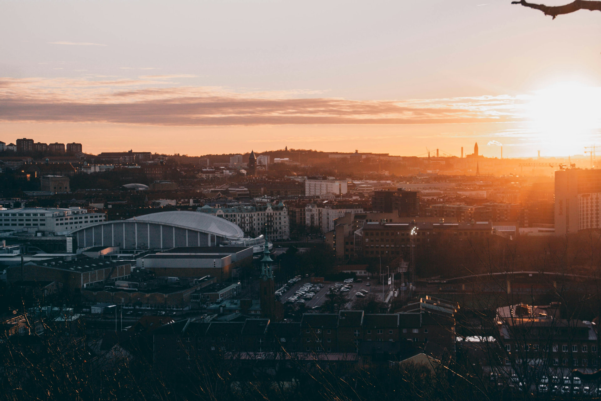 View across Gothenburg at sunset